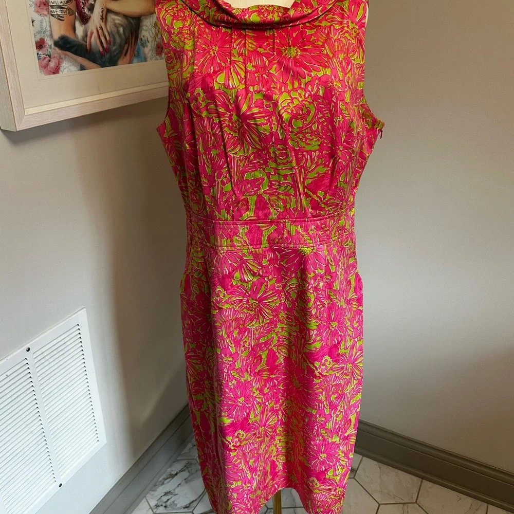 Lilly Pulitzer Pink & Lime Floral Midi Sheath Dress - Picture 1 of 4
